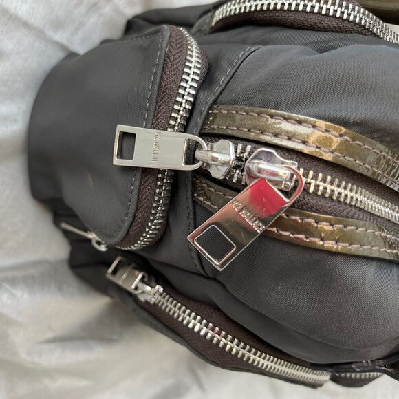 MZ Wallace Kara Satchel Bag Nylon Patent Leather Trim Dual Handle 6 Pockets Gray - Picture 13 of 16